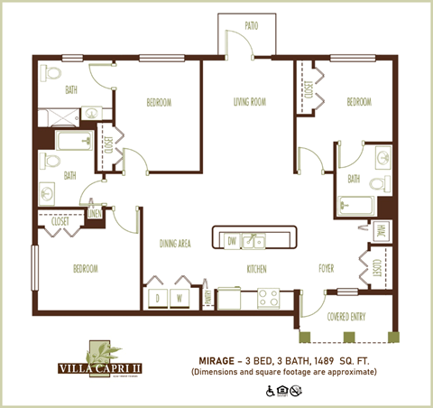Floor plan for 3 beds, 3 baths, 1362 sqft